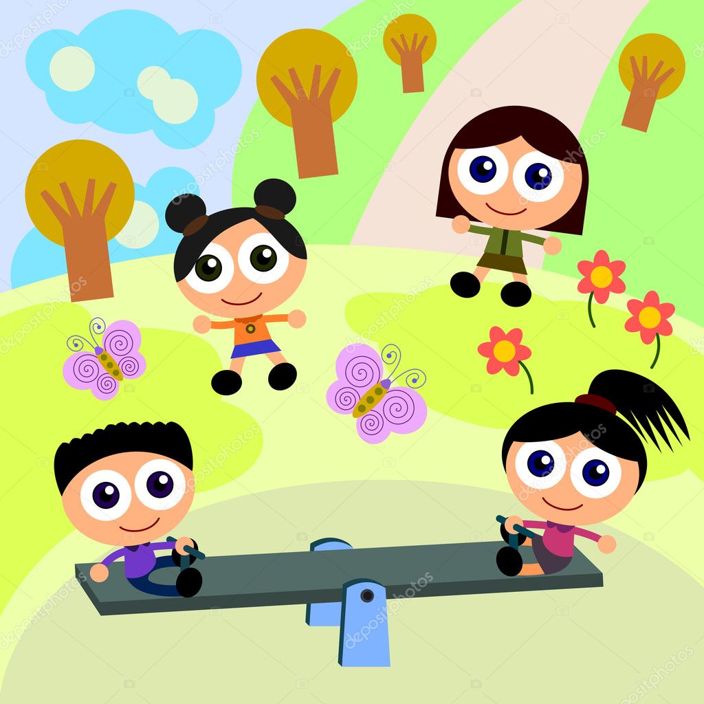 Children Playing In The Park Cartoon