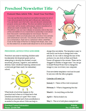 Kindergarten Newsletter Templates Free