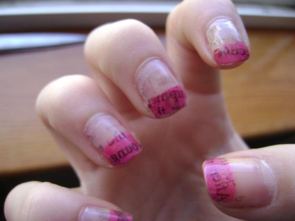 Pink Newspaper Nails