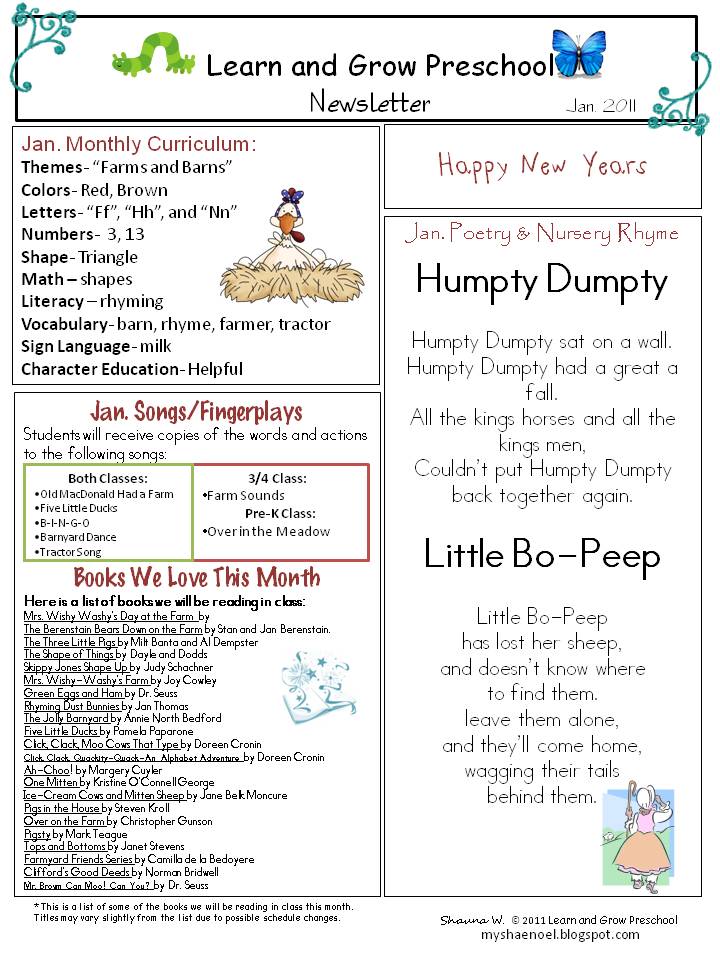 Preschool Newsletter Ideas Fall